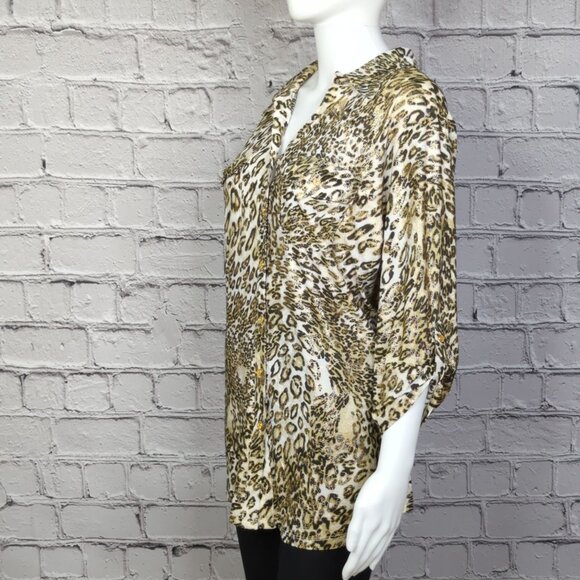 Emily Daniels Womens 1X Roll Sleeve Button-Up Animal Print Blouse - Picture 10 of 13